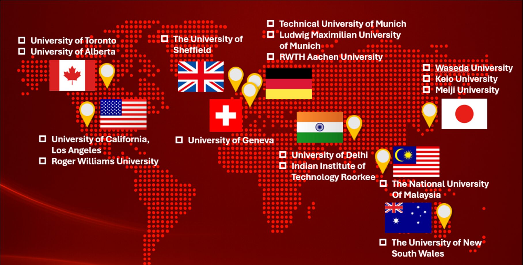 Map of the 16 universities from 9 countries that took part in WIC2025